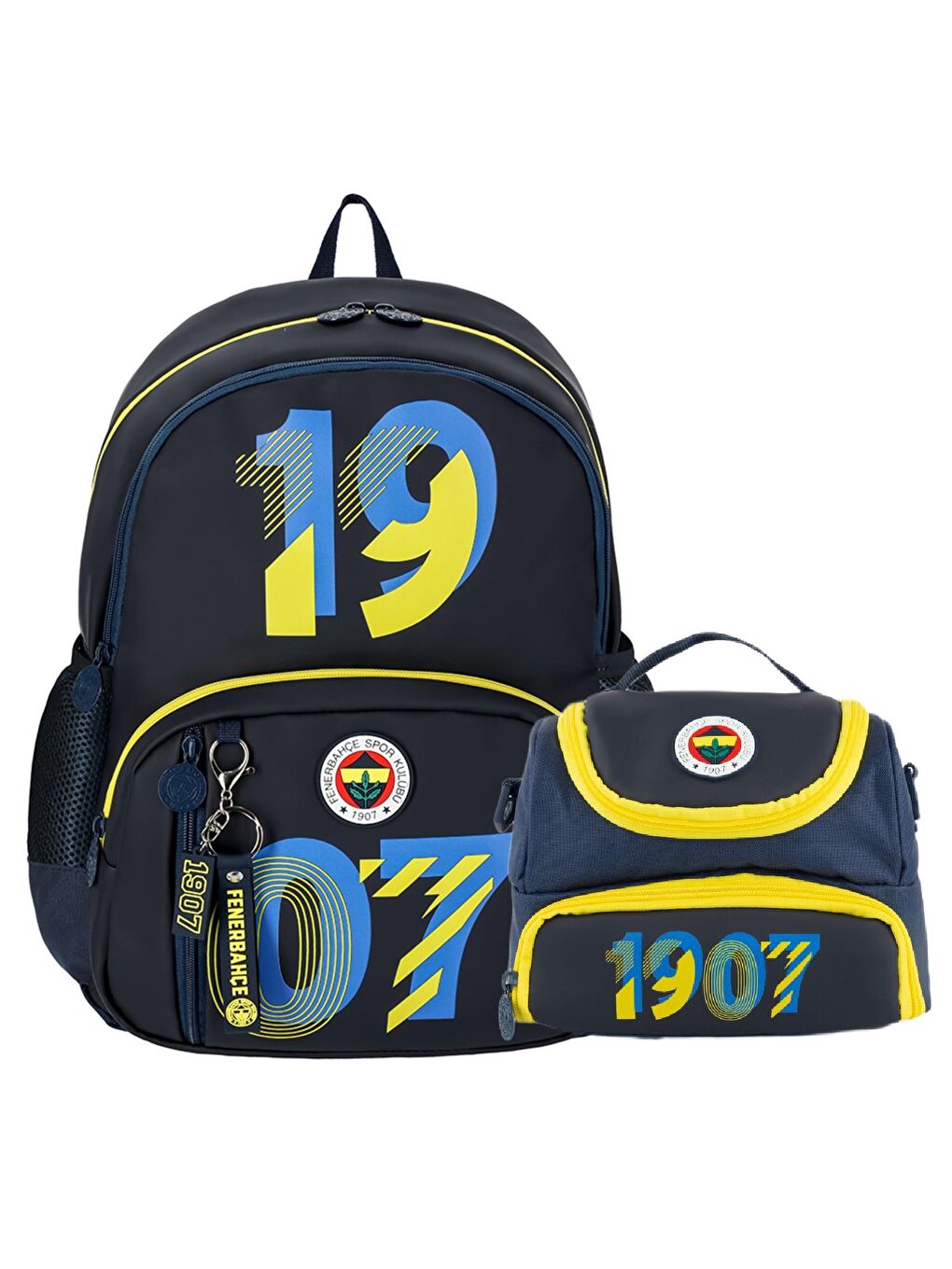 3 Bölmeli 3D 1907 Baskılı Suni Deri Okul Çantası + Beslenme Çantası