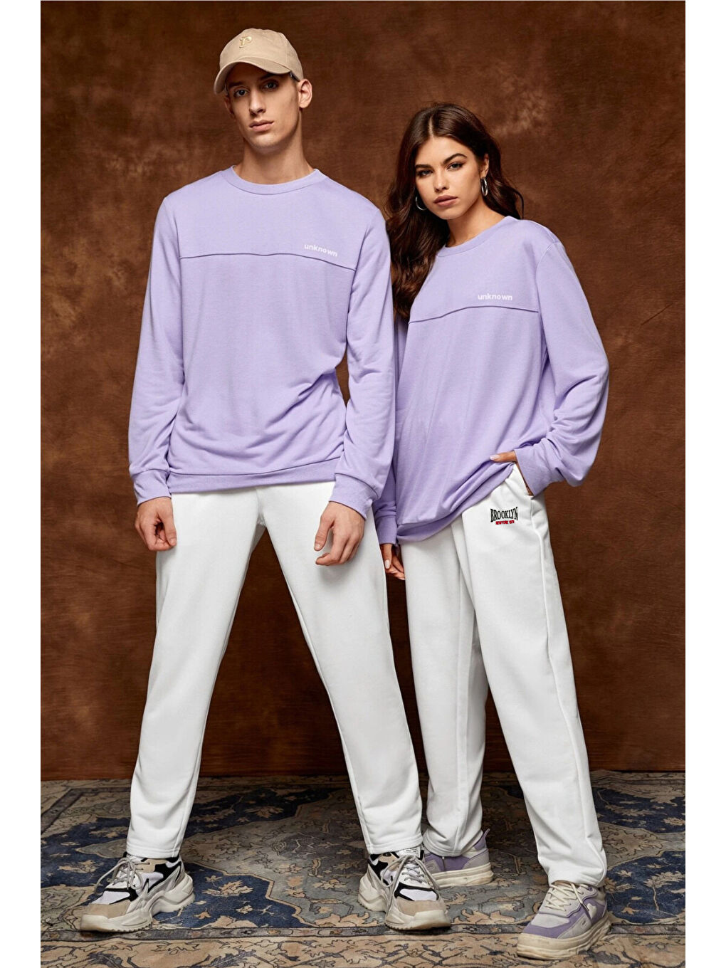 Ekru Regular Fit  Brrooklyn Baskılı İnce Erkek Büyük Beden Eşofman Altı SPR25EA02