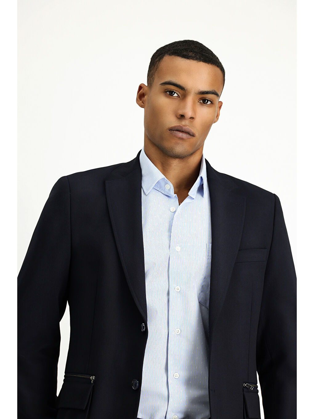 Lacivert Slim Fit Dar Kesim Klasik Fermuar Cepli Ceket