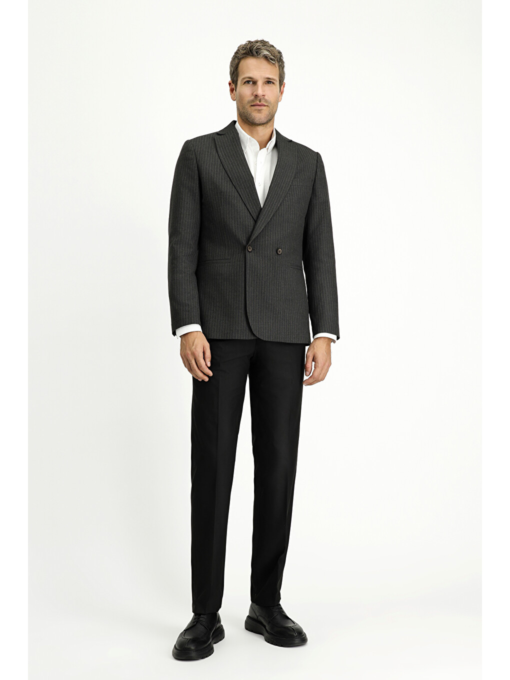 Antrasit Çizgili Kruvaze Blazer Ceket-1