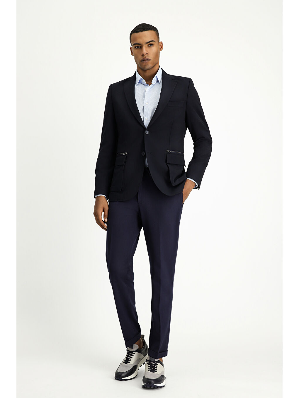 Lacivert Slim Fit Dar Kesim Klasik Fermuar Cepli Ceket-1