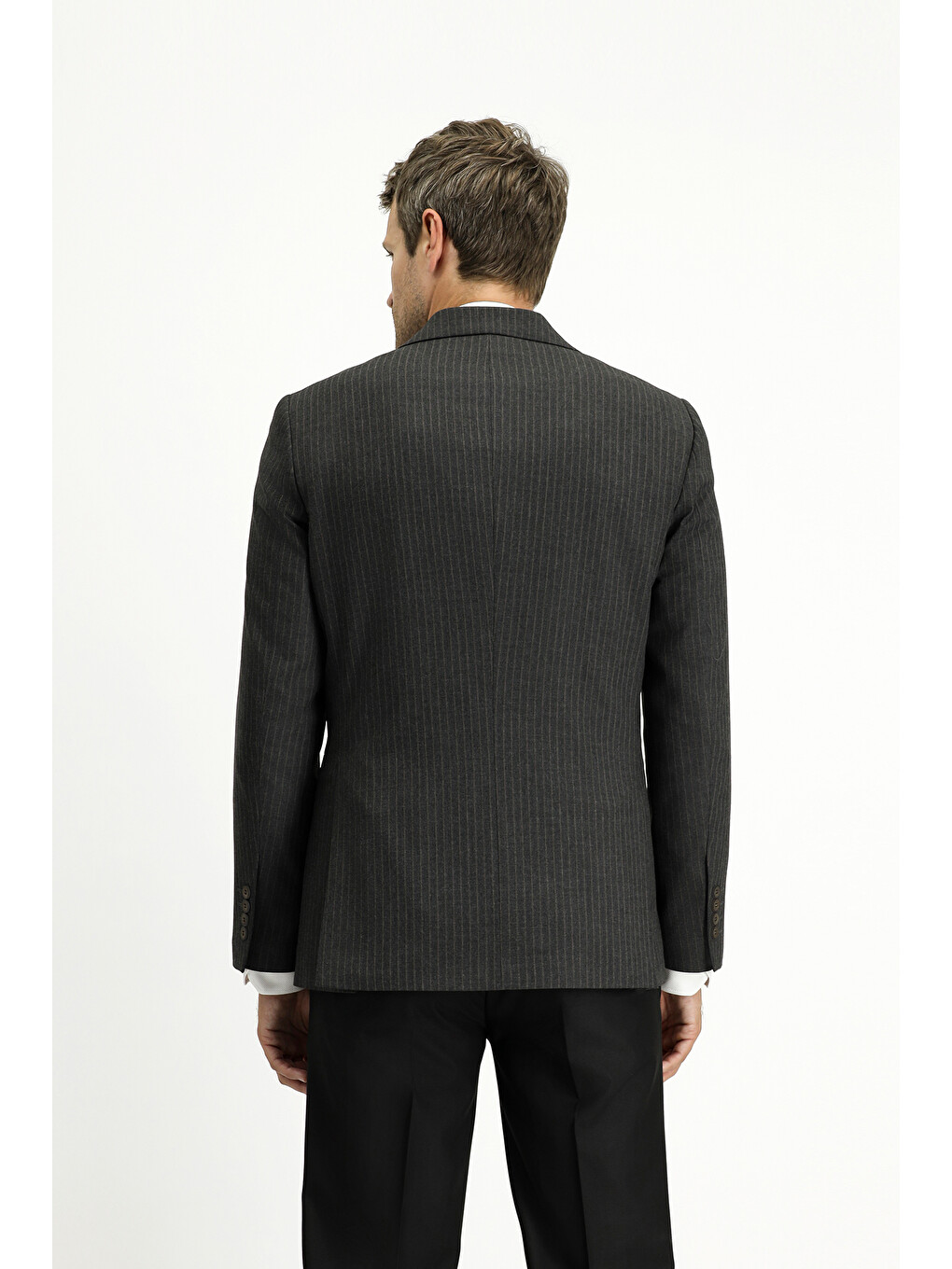 Antrasit Çizgili Kruvaze Blazer Ceket-3