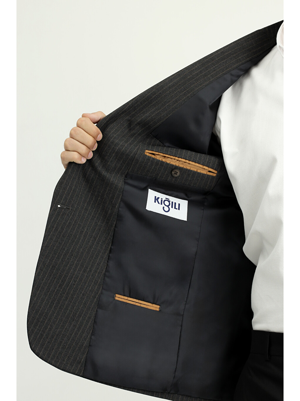Antrasit Çizgili Kruvaze Blazer Ceket-4