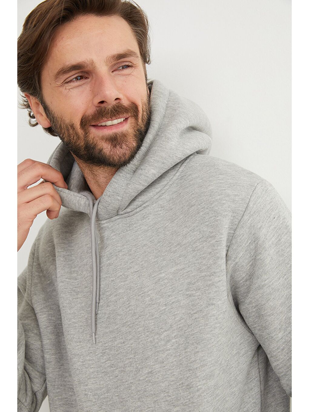 Gri 3 İplik Kanguru Cepli Sweatshirt-1