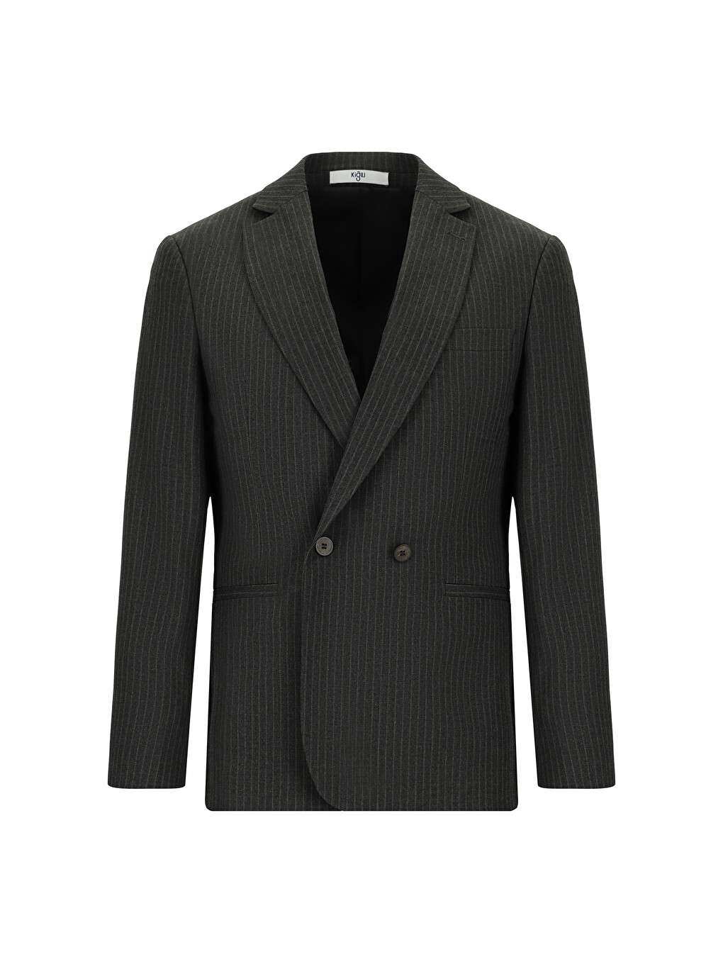 Antrasit Çizgili Kruvaze Blazer Ceket-5