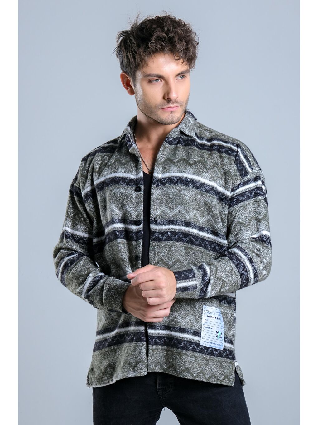 Haki Oversize Desenli Kışlık Erkek Gömlek MAR Over20-1