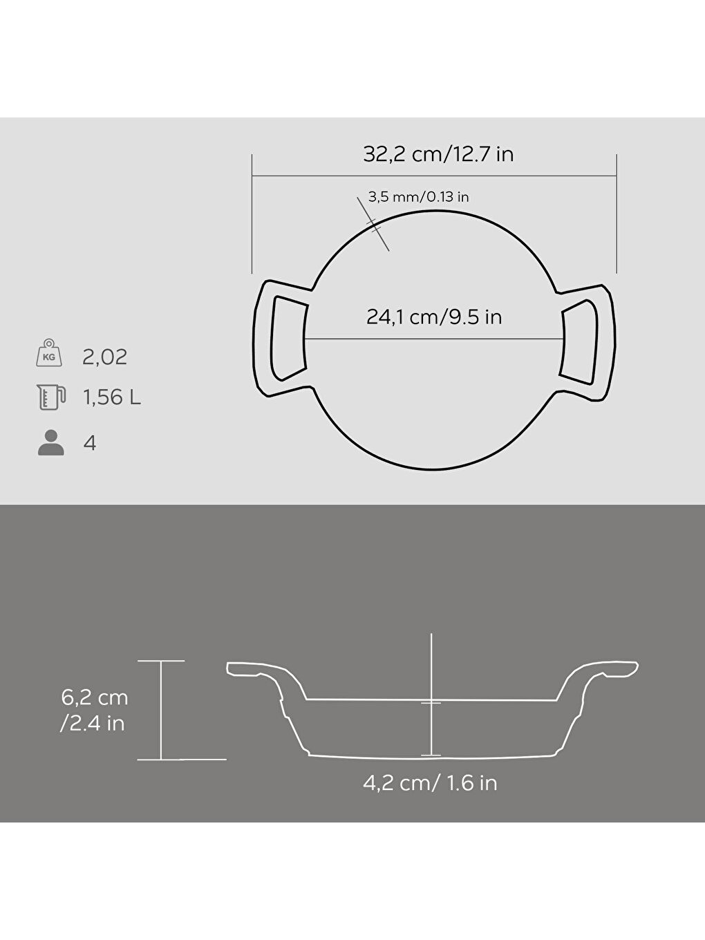 Siyah Yuvarlak Sahan Döküm Demir Yekpare Çift Kulplu Çap(Ø)24cm.-4
