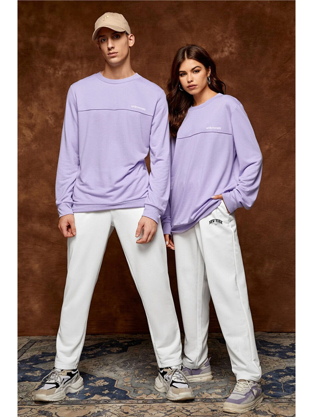 Ekru Regular Fit New York Baskılı İnce Erkek Büyük Beden Eşofman Altı SPR25EA01-1