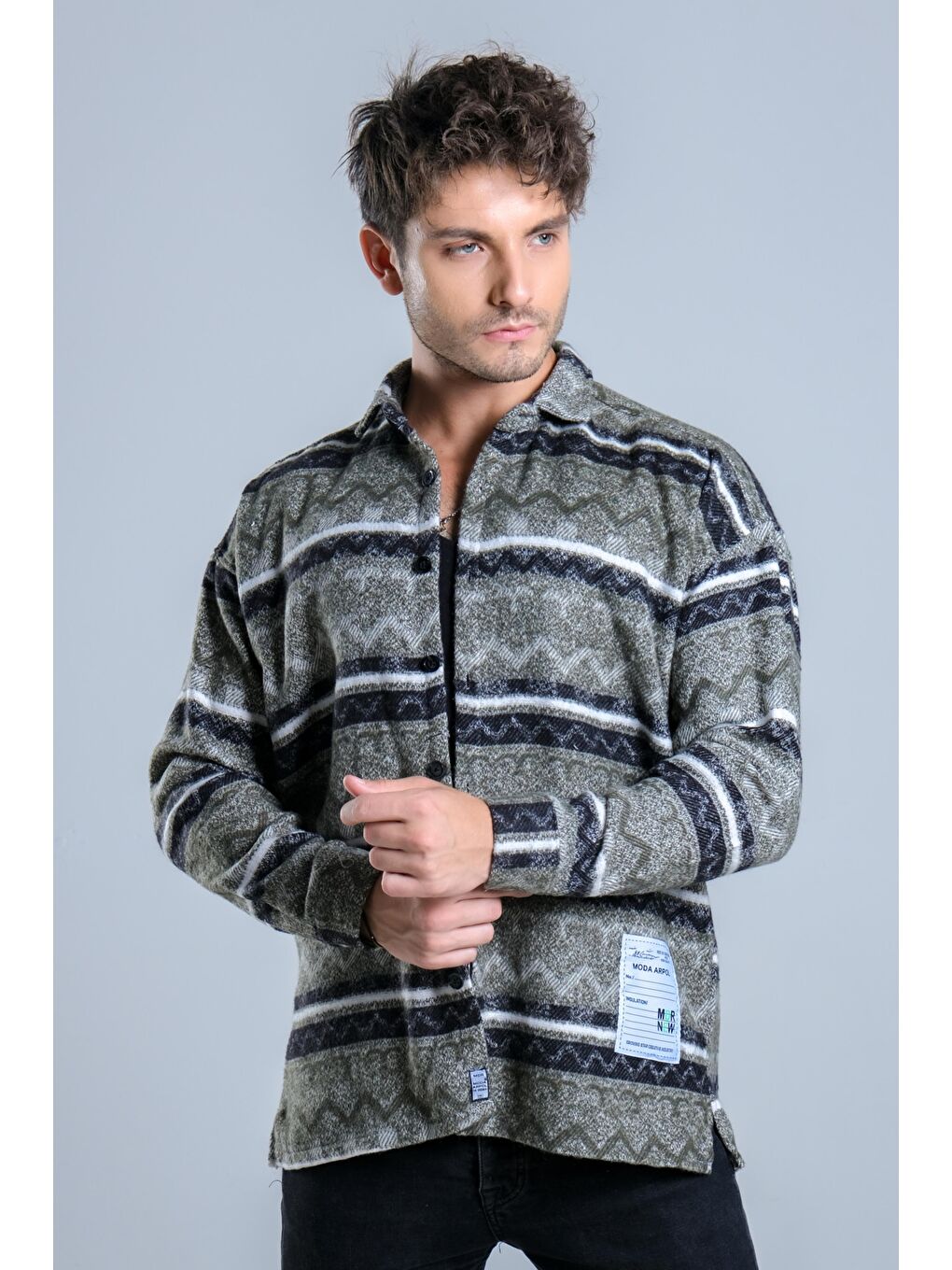 Haki Oversize Desenli Kışlık Erkek Gömlek MAR Over20-2