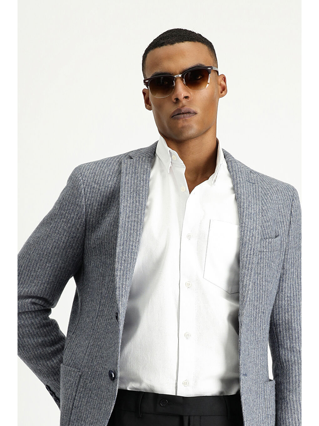 İndigo Relaxed Fit Rahat Kesim Yünlü Çizgili Spor Örme Ceket-2