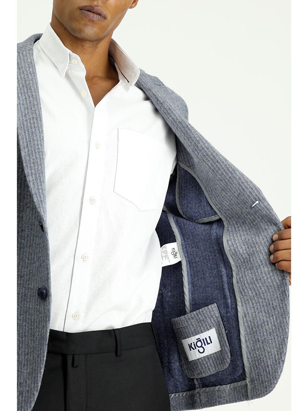 İndigo Relaxed Fit Rahat Kesim Yünlü Çizgili Spor Örme Ceket-4