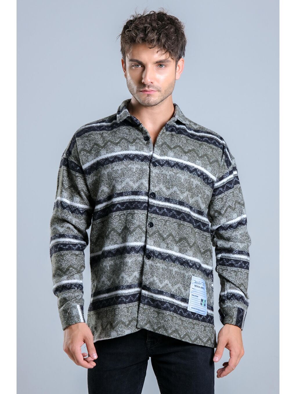 Haki Oversize Desenli Kışlık Erkek Gömlek MAR Over20-3