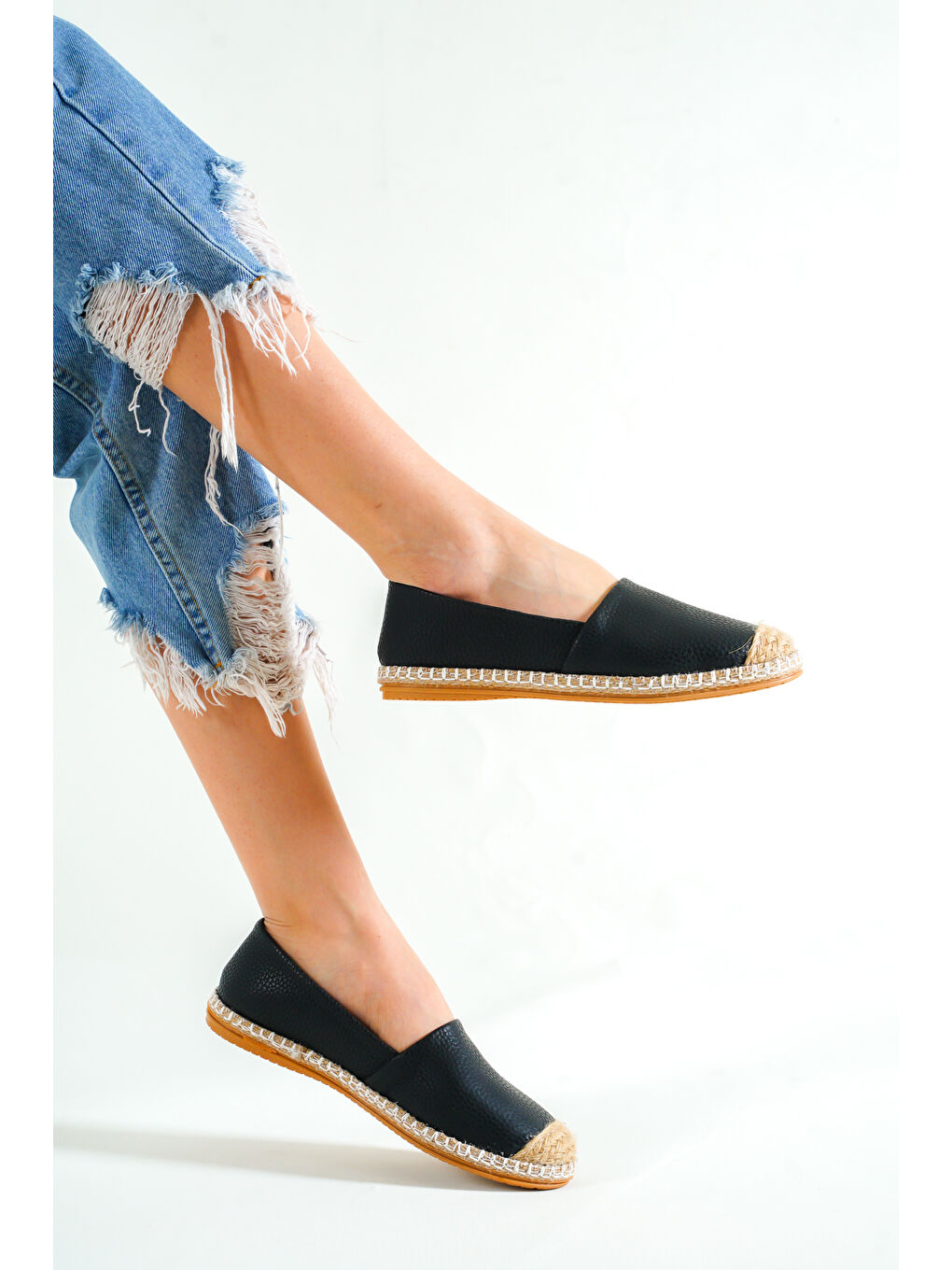 Siyah Pasarella Cilt Kadın Espadril-6