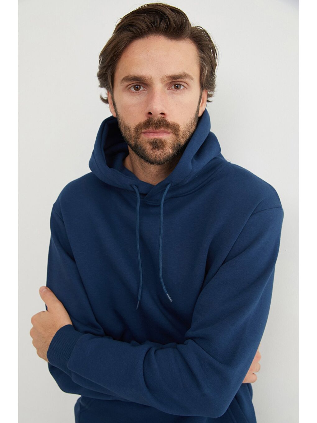 İndigo 3 İplik Kanguru Cepli Sweatshirt-2