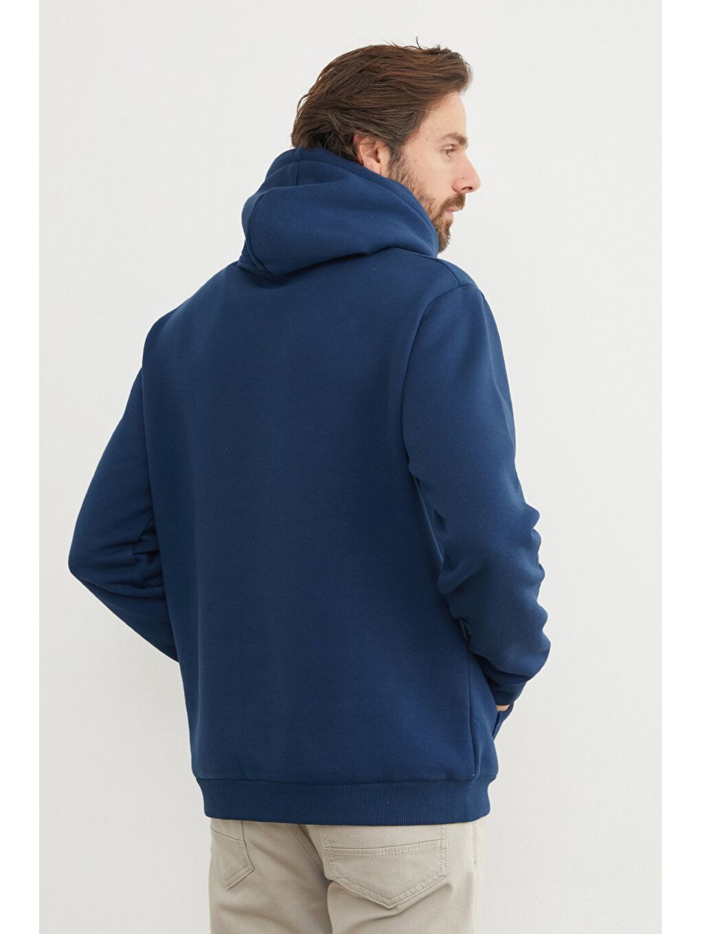 İndigo 3 İplik Kanguru Cepli Sweatshirt-3