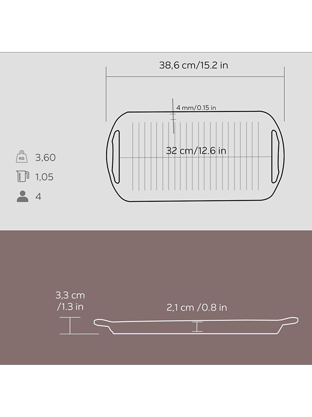 Siyah Dikdörtgen Izgara Tavası Döküm Demir Yekpare Kulplu Ölçü 22x32cm.-4