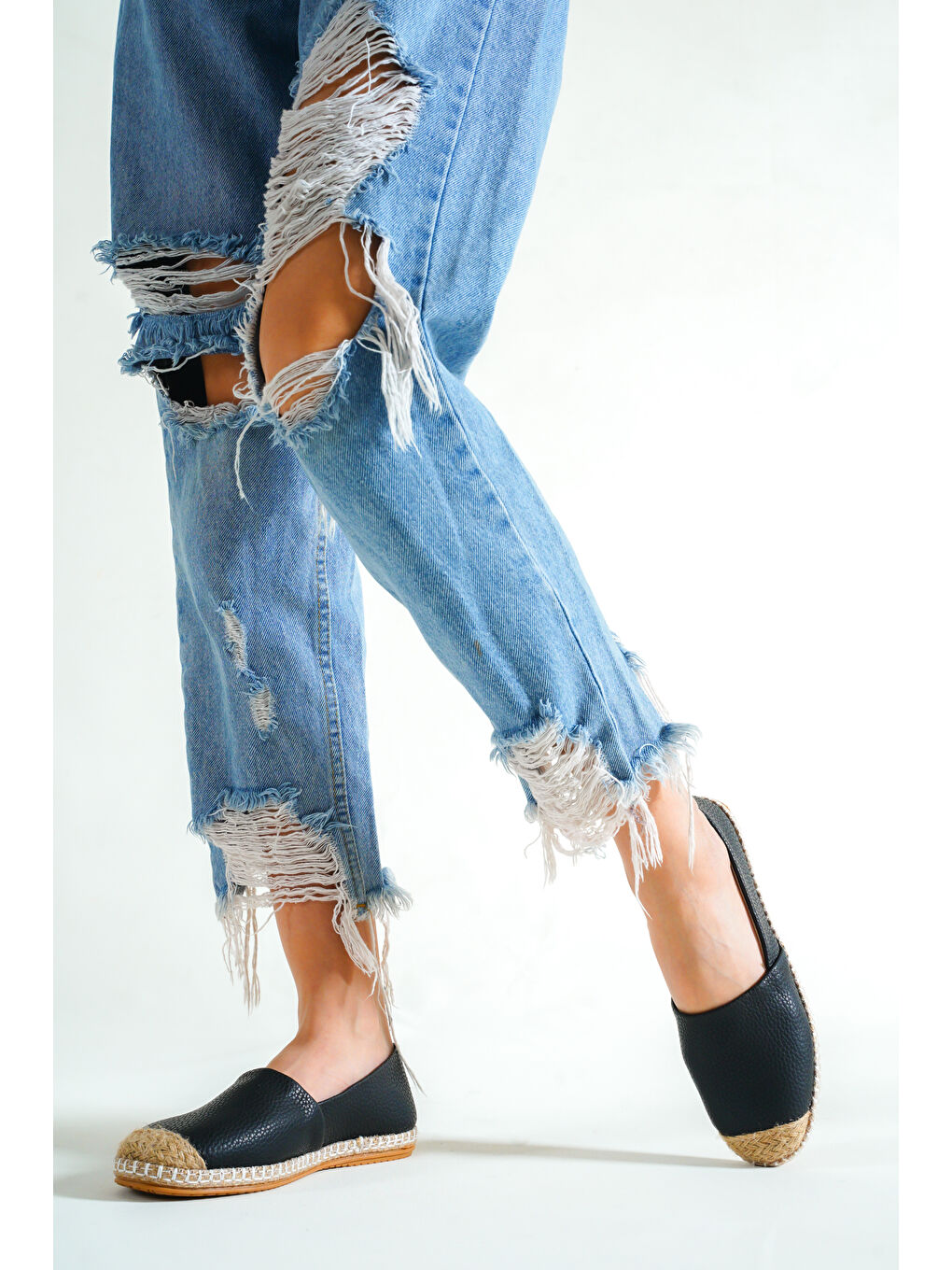 Siyah Pasarella Cilt Kadın Espadril-8