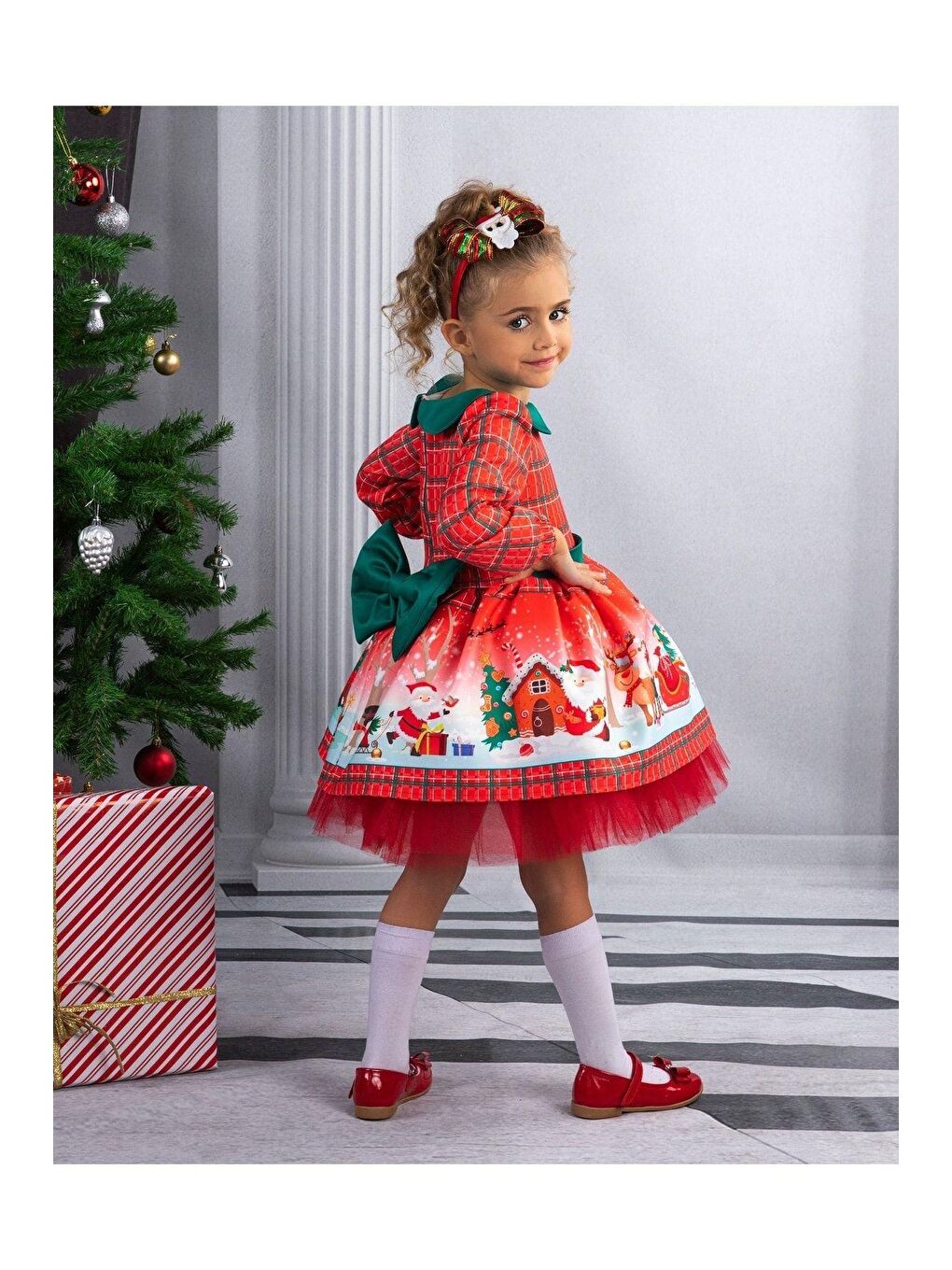 Karışık Kız Çocuk Bebe Yakalı Yılbaşı Temalı Kabarık Tüllü Elbise-1