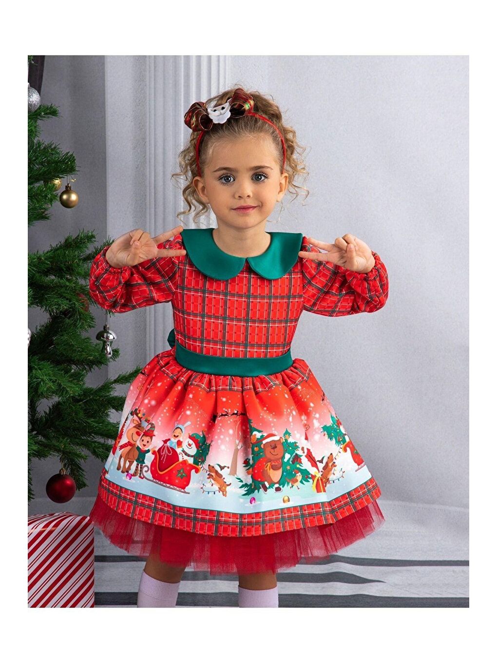 Karışık Kız Çocuk Bebe Yakalı Yılbaşı Temalı Kabarık Tüllü Elbise-2