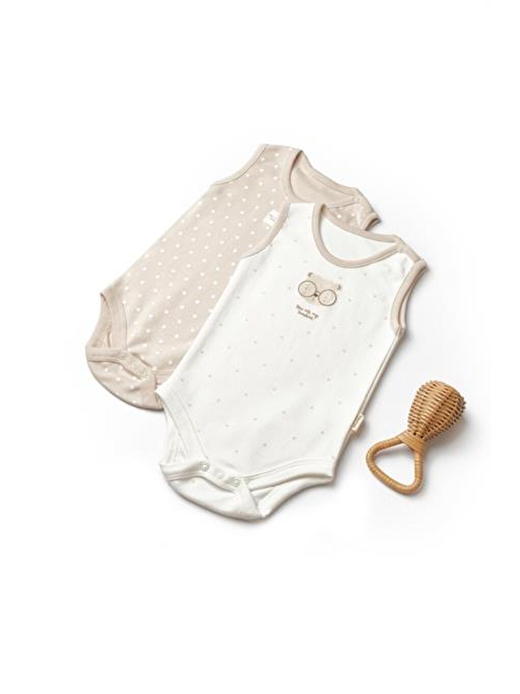 Bej Bebek 2'li Askılı Badi %100 Organik Pamuk