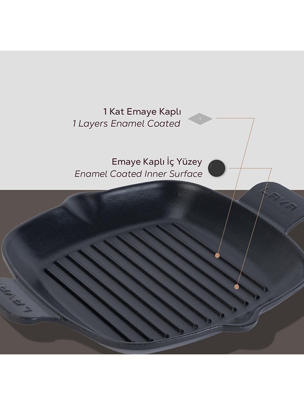 LAVA Siyah Izgara Tavası Döküm Demir Yekpare Çift Kulplu Ölçü 26x26cm. - 6