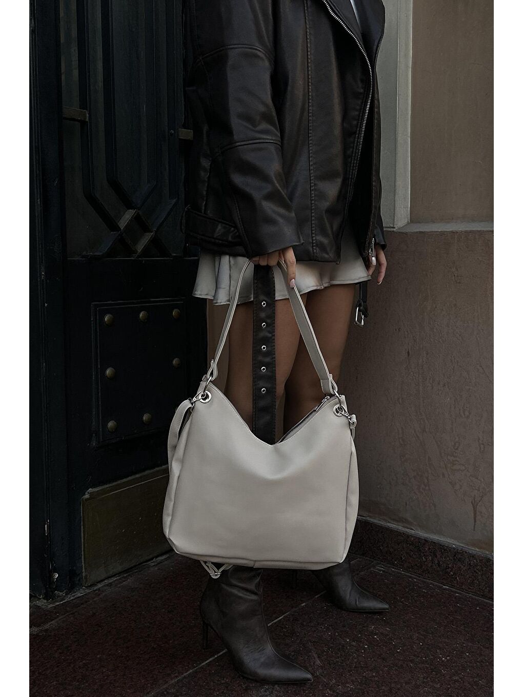 Valerie Oval Omuz Çantası Bej-4