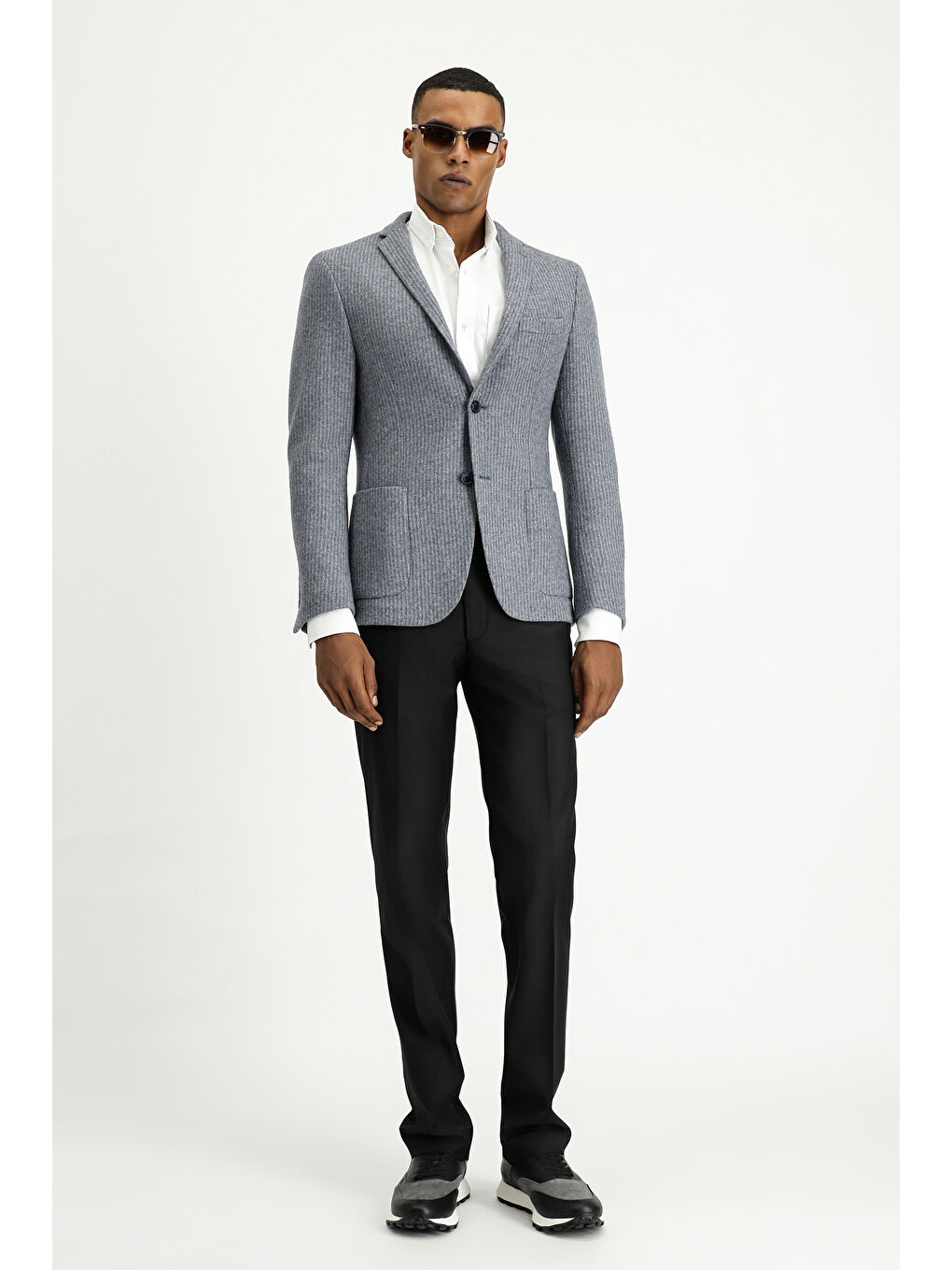 İndigo Super Slim Fit Ekstra Dar Kesim Yünlü Çizgili Spor Örme Ceket-1