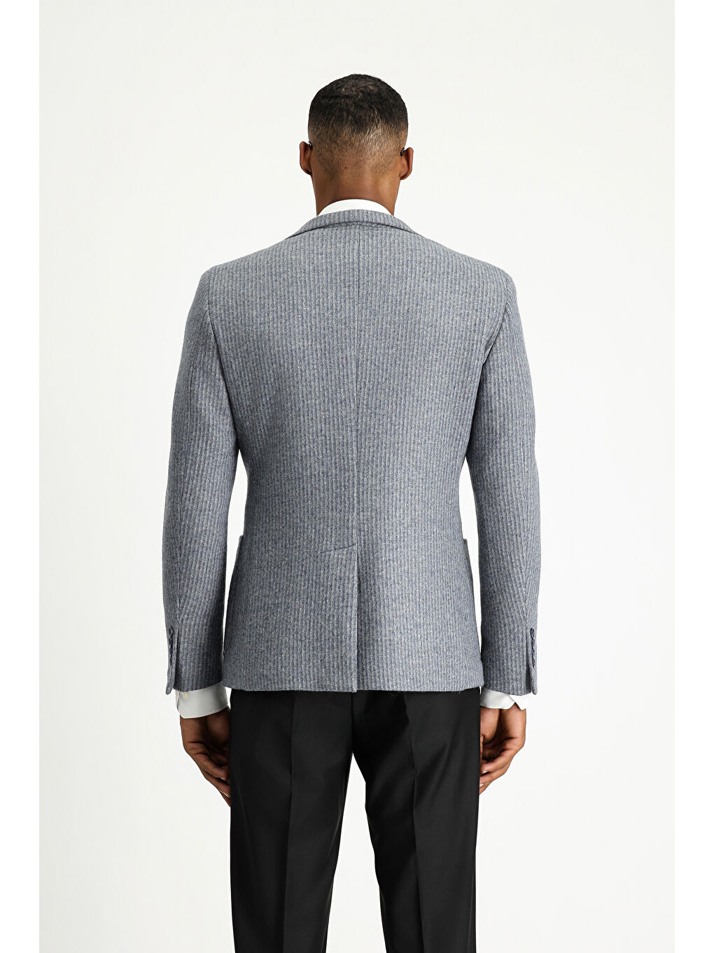 İndigo Super Slim Fit Ekstra Dar Kesim Yünlü Çizgili Spor Örme Ceket-3