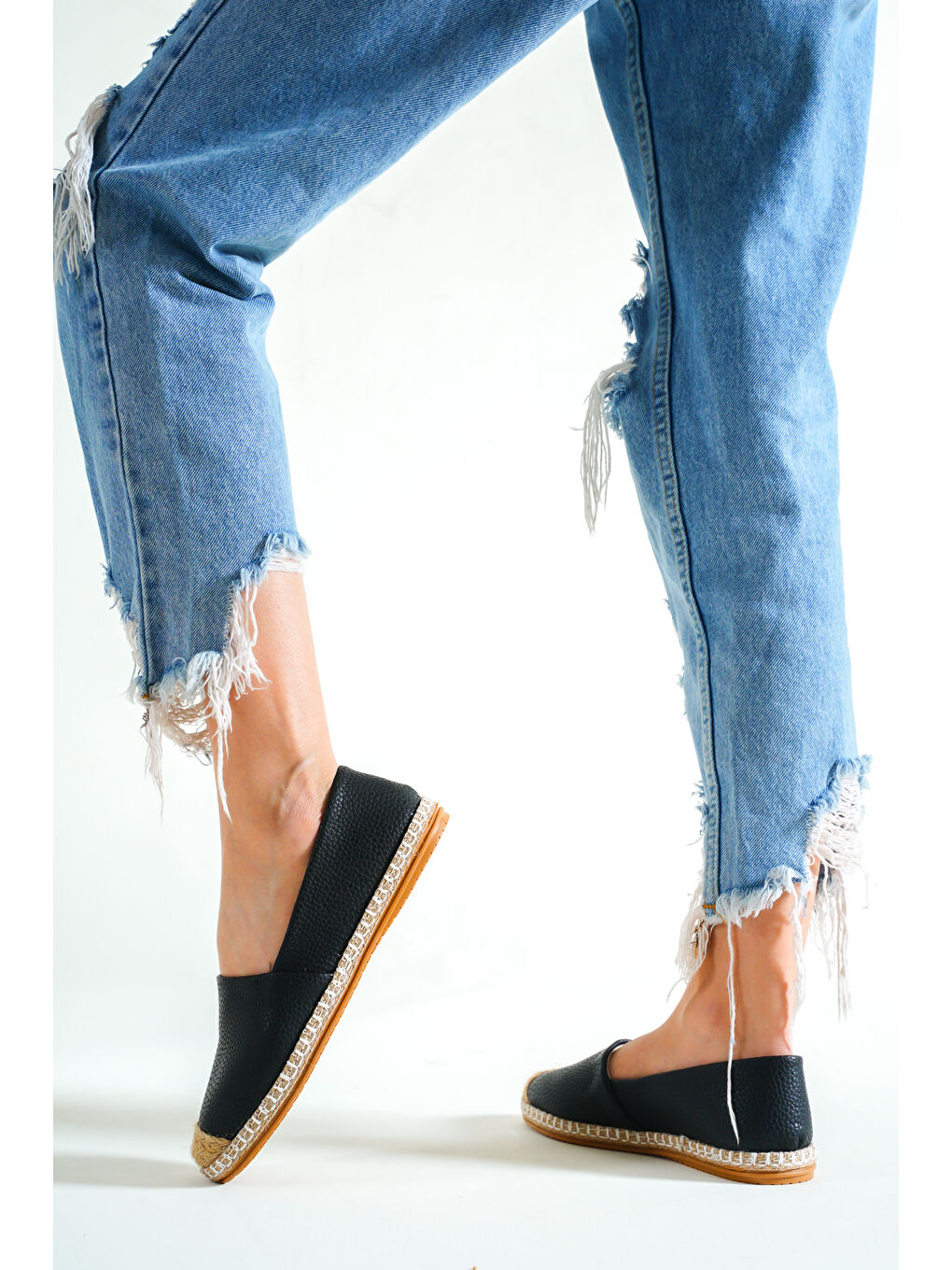 Siyah Pasarella Cilt Kadın Espadril-11