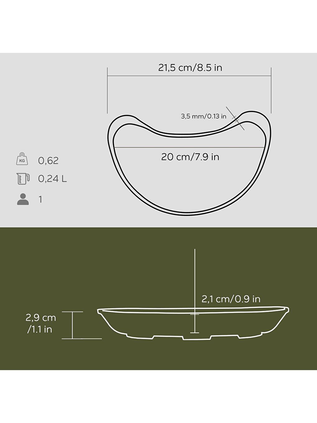 Siyah Böbrek Formlu Fajita Tabağı Ölçü 10x20cm.-2