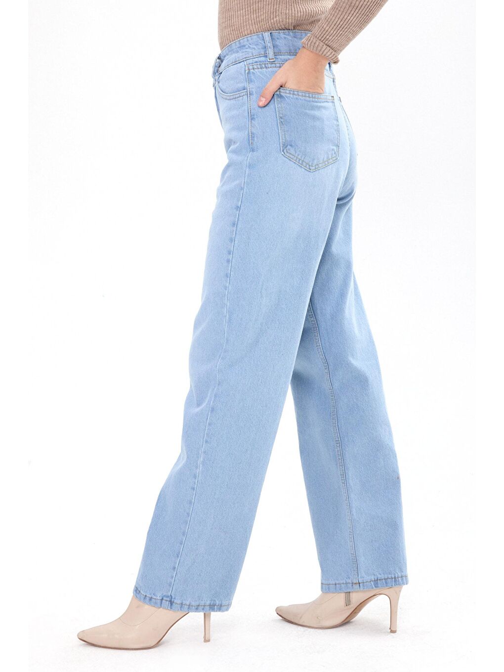 TOFİSA Mavi Düz Orta Kadın Mavi Wide Leg Yüksek Bel Jean Pantolon - 23664 - 3