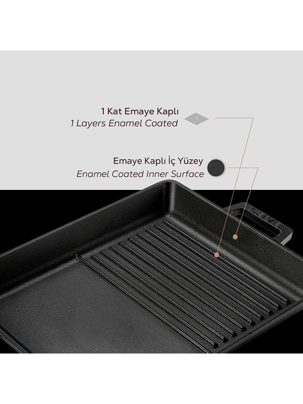 LAVA Siyah Dikdörtgen Hibrit Izgara Tavası Döküm Demir Yekpare Çift Kulplu Ölçü 26x32cm. - 5