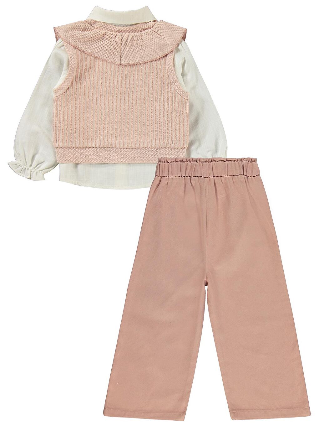 Civil Girls V Yaka Süeter Pantolon 3 Lü 2-5 Yaş Takım - Pembe 2-3 Yaş-3