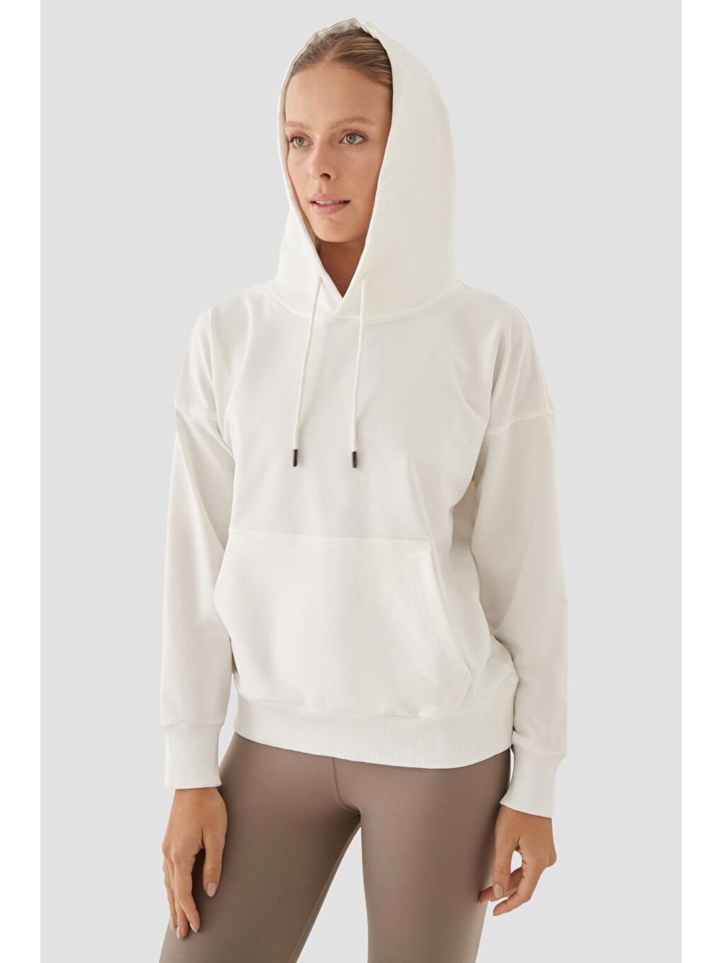 Ekru Fiona Oversize Cepli Krem Hoodie