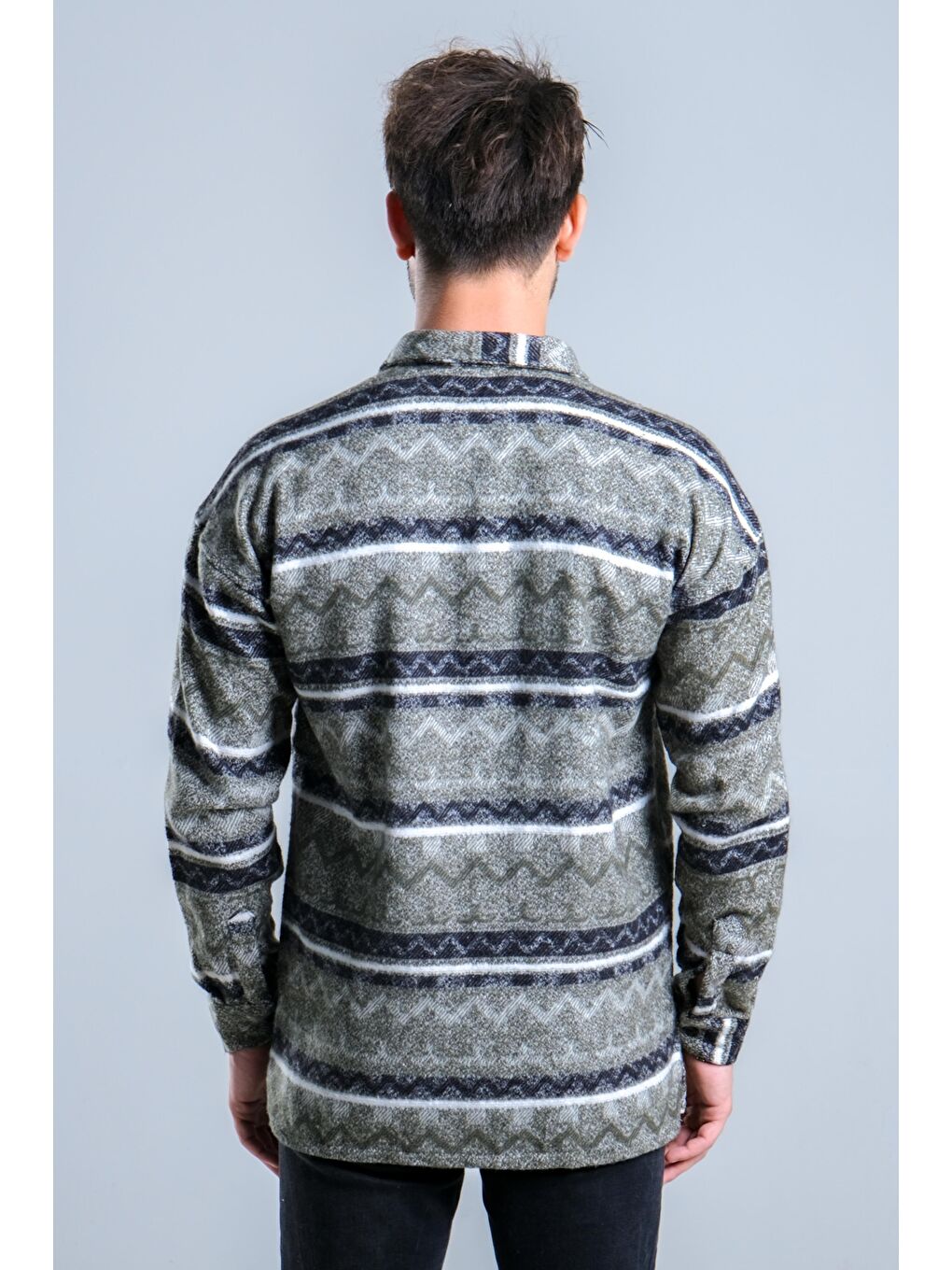 Haki Oversize Desenli Kışlık Erkek Gömlek MAR Over20-6