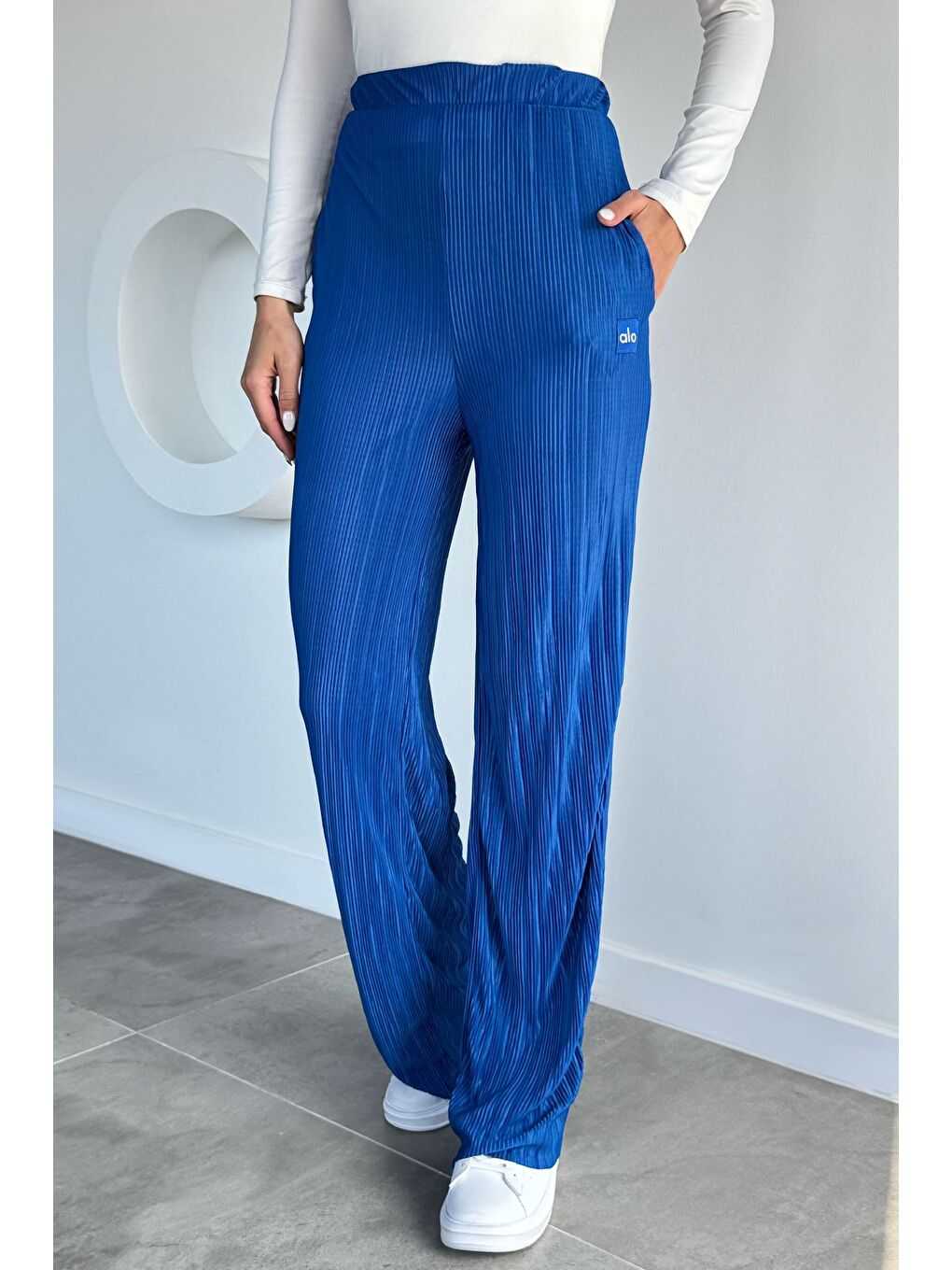 Mavi Kadın Bel Lastikli Pileli Pantolon