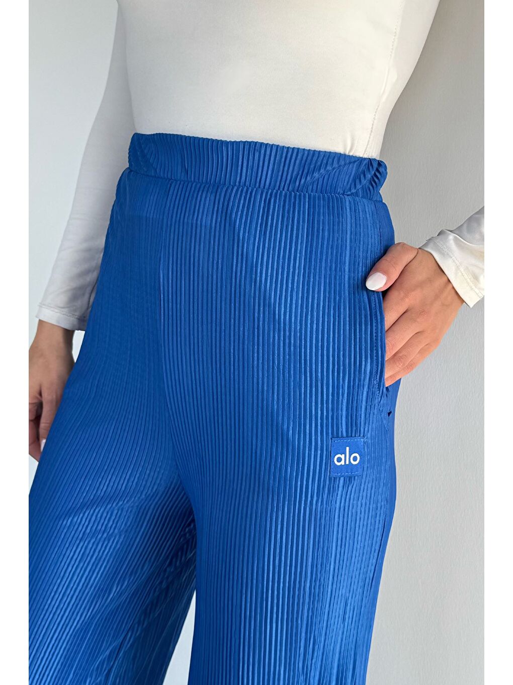 Mavi Kadın Bel Lastikli Pileli Pantolon-3