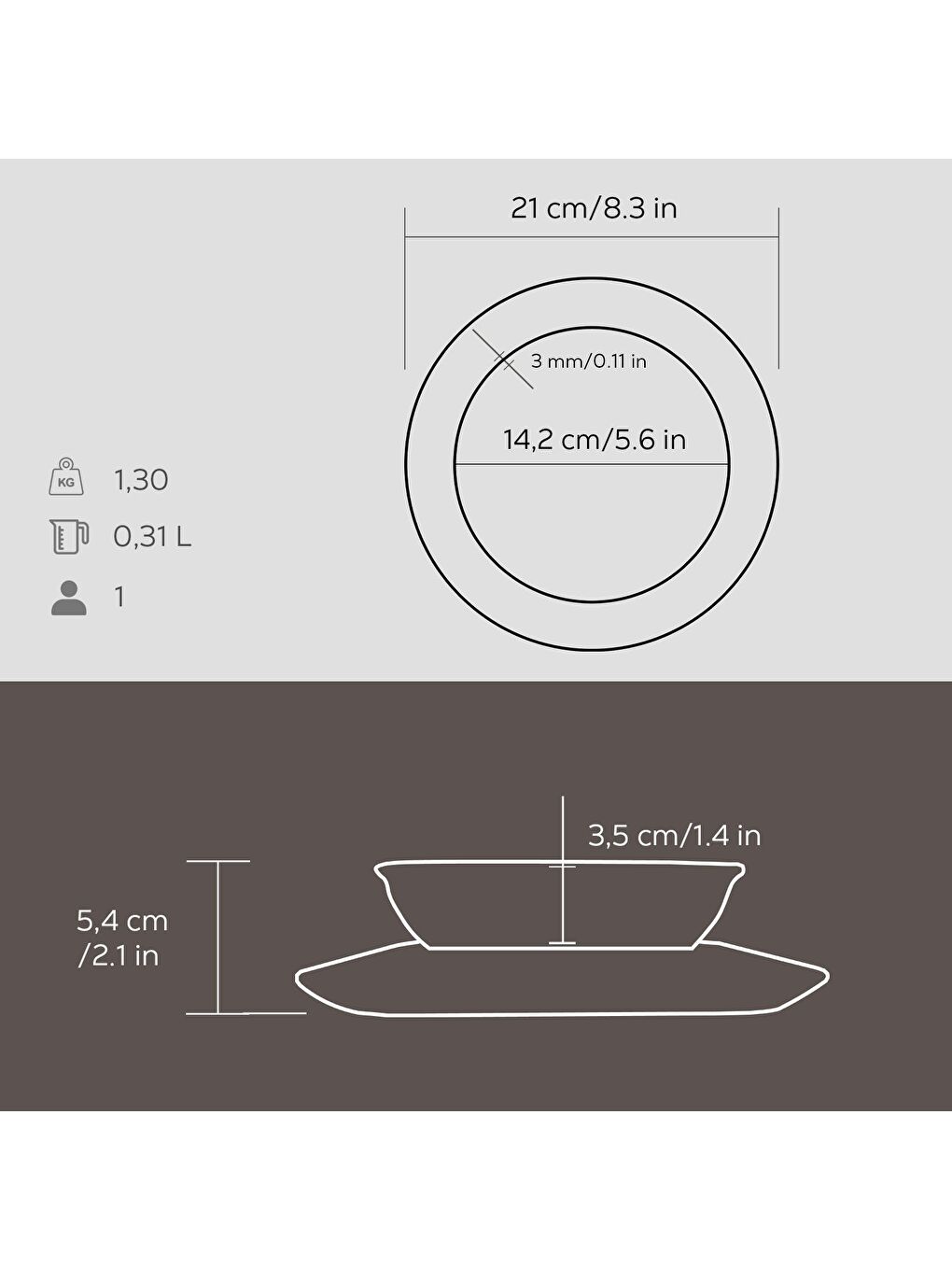 LAVA Siyah Yuvarlak Çorba Kasesi ve Kayın Servis Ahşabı. Çap(Ø)14cm. - 2