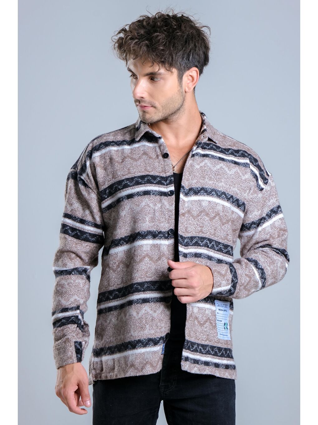 Kahverengi Oversize Desenli Kışlık Erkek Gömlek MAR Over20