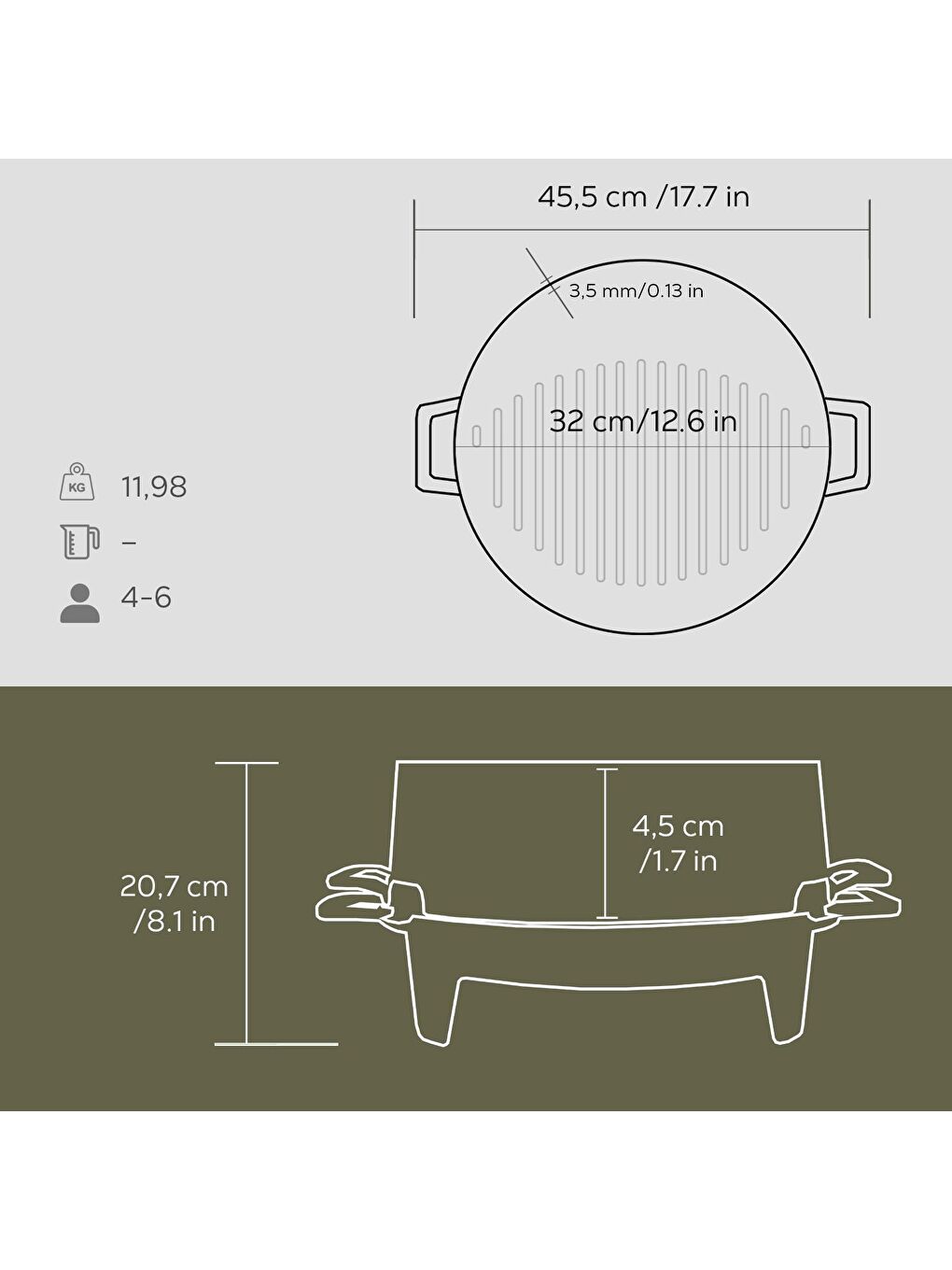 Siyah Yuvarlak Mangal Izgara Set Döküm Demir Yekpare Çift Kulplu Çap (Ø)36cm.-5