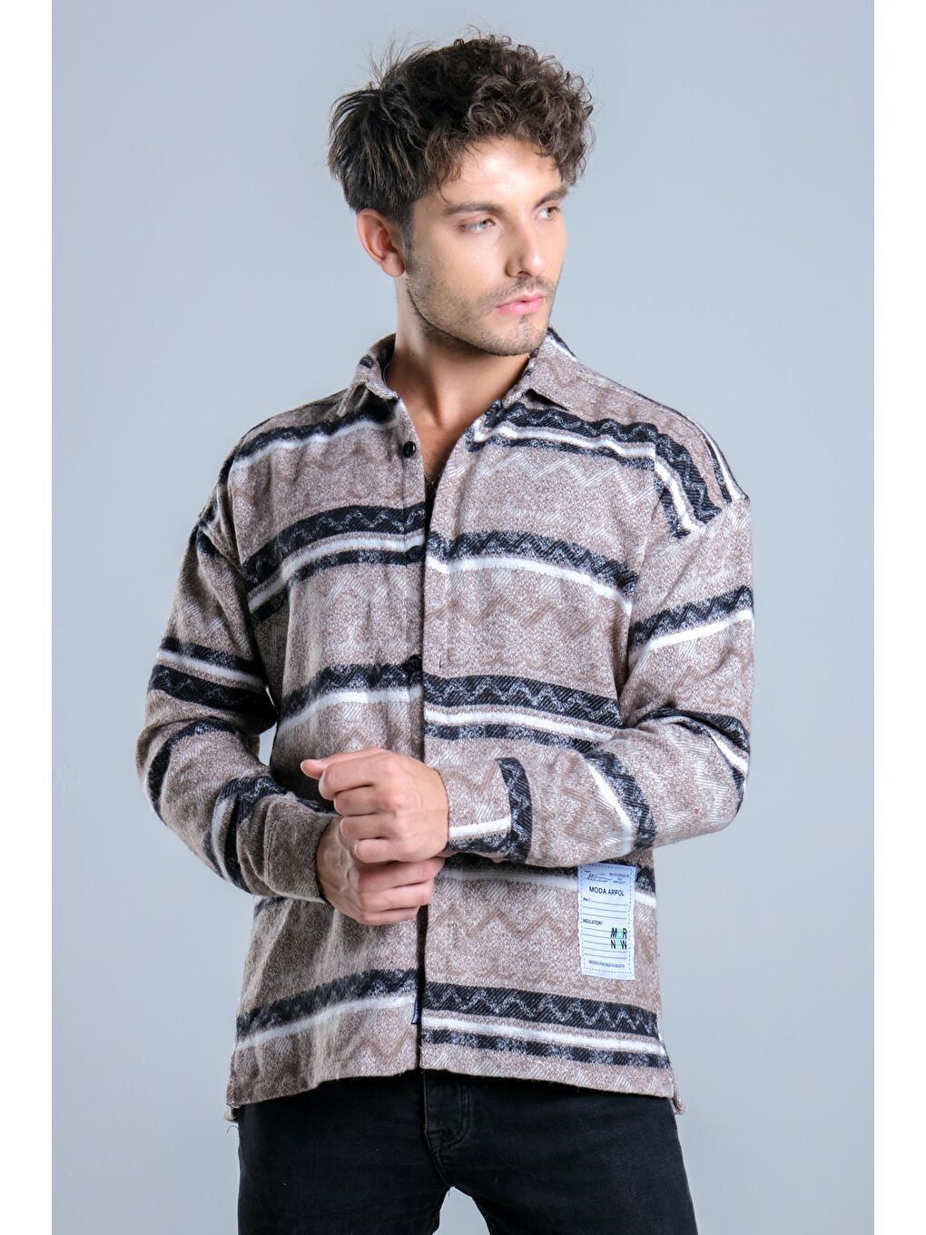 Kahverengi Oversize Desenli Kışlık Erkek Gömlek MAR Over20-1
