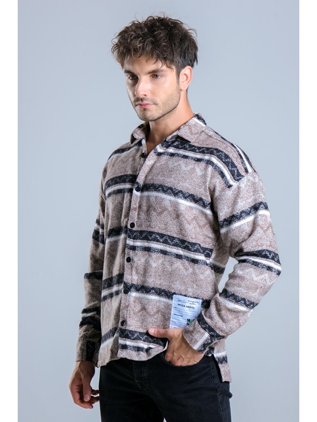 Kahverengi Oversize Desenli Kışlık Erkek Gömlek MAR Over20-3