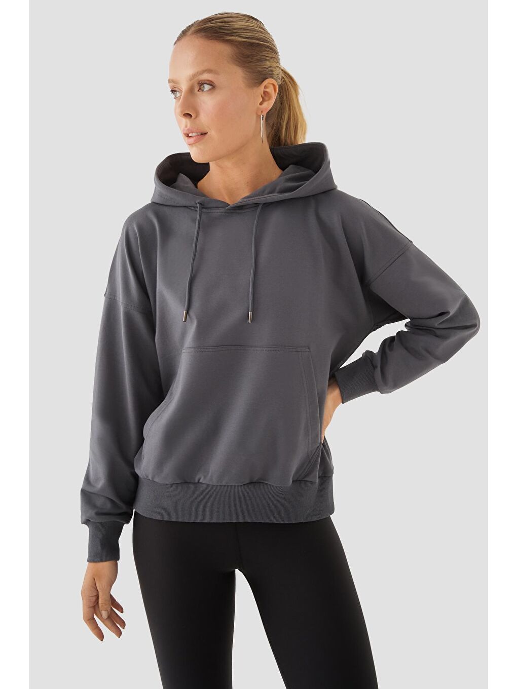 Gri Fiona Oversize Cepli Füme Hoodie
