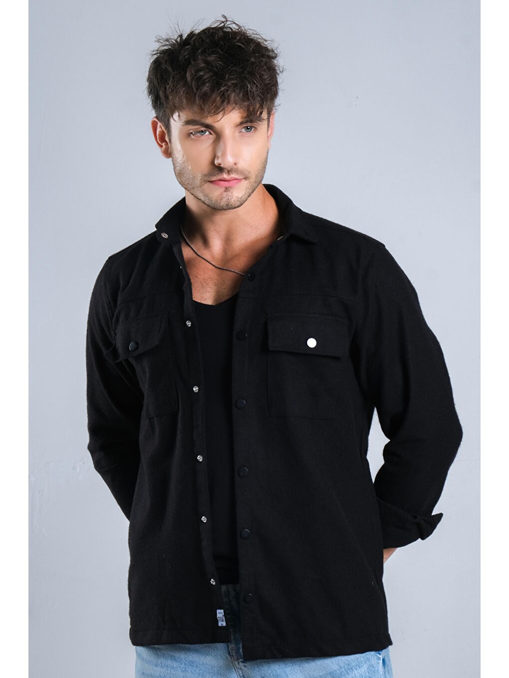 Siyah Kapaklı Çıtçıtlı Kışlık Gömlek MAR 4187-1