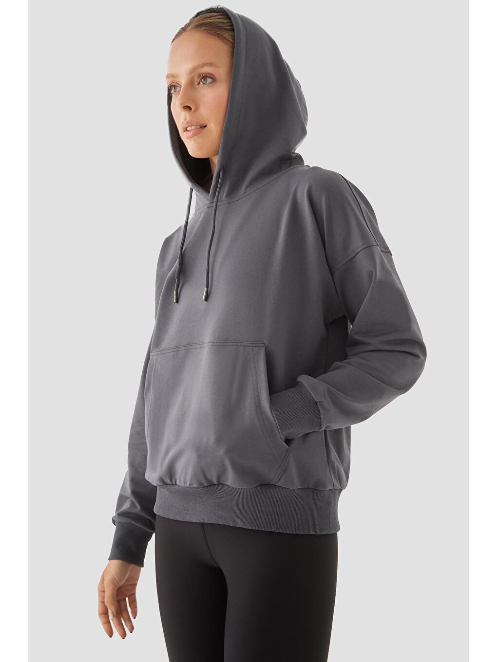 Gri Fiona Oversize Cepli Füme Hoodie-1