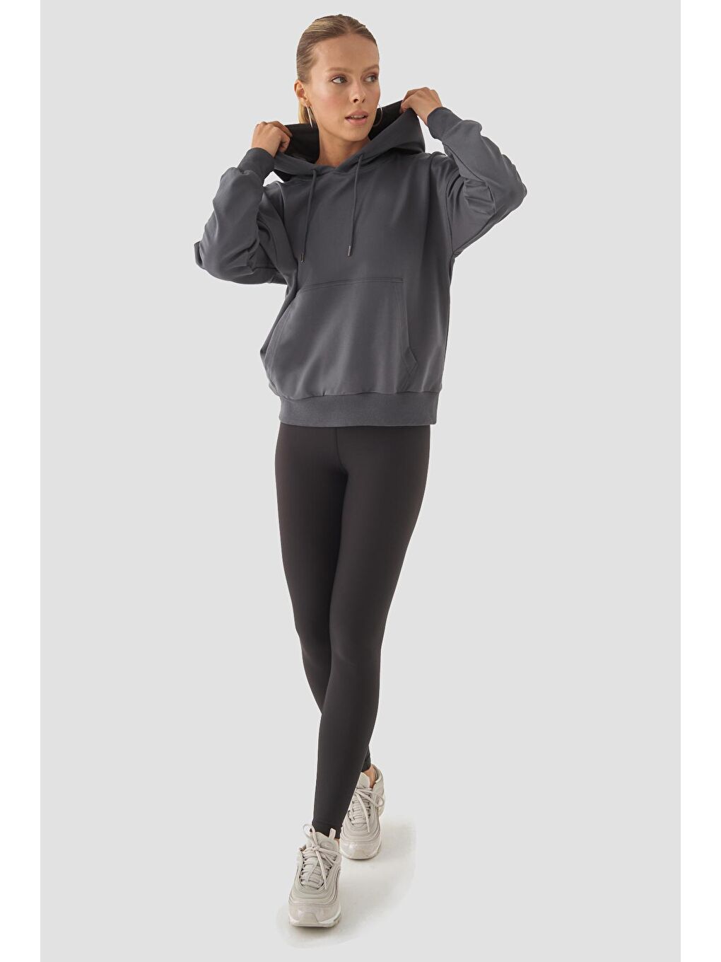 Gri Fiona Oversize Cepli Füme Hoodie-3