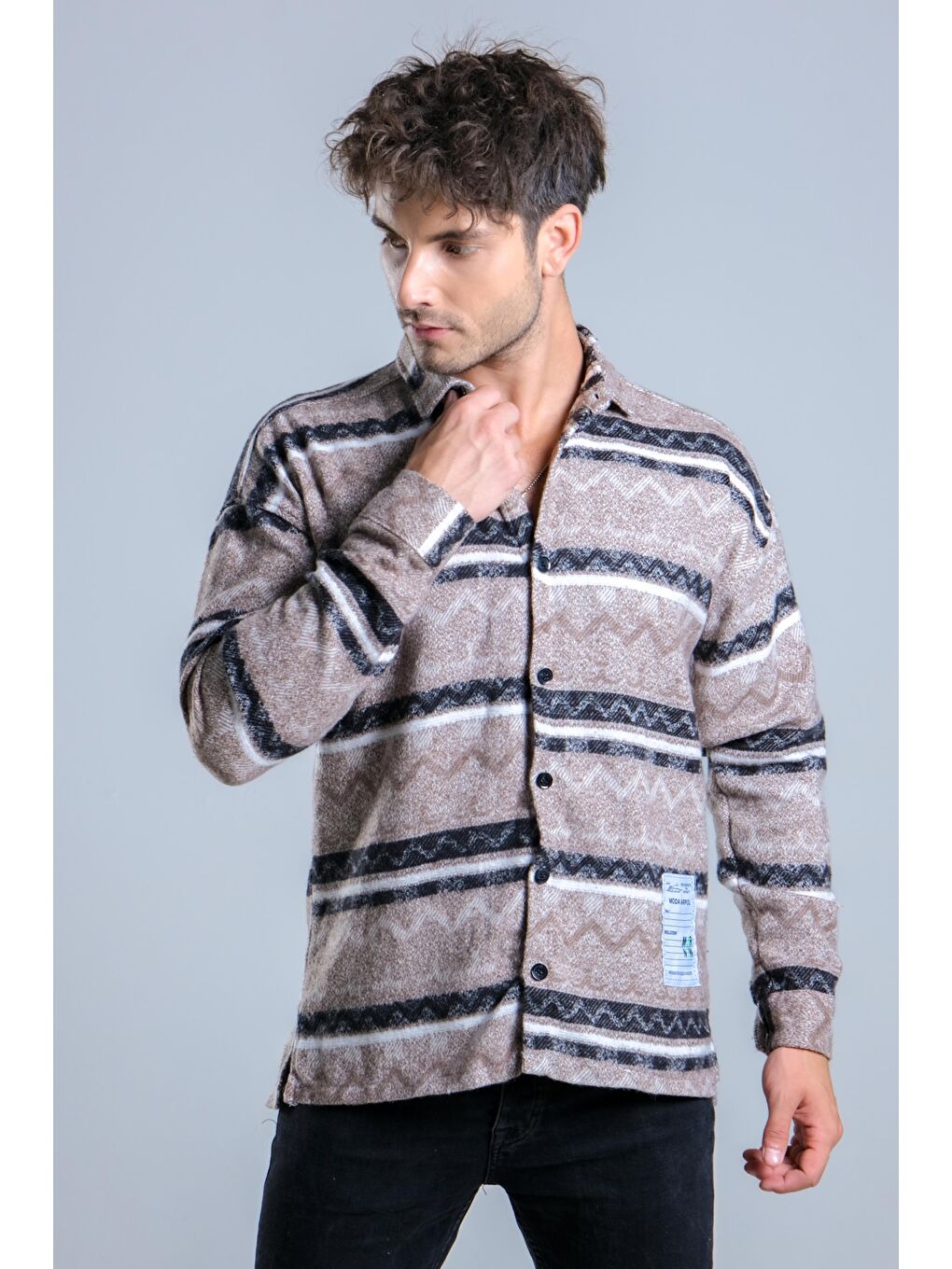 Kahverengi Oversize Desenli Kışlık Erkek Gömlek MAR Over20-5