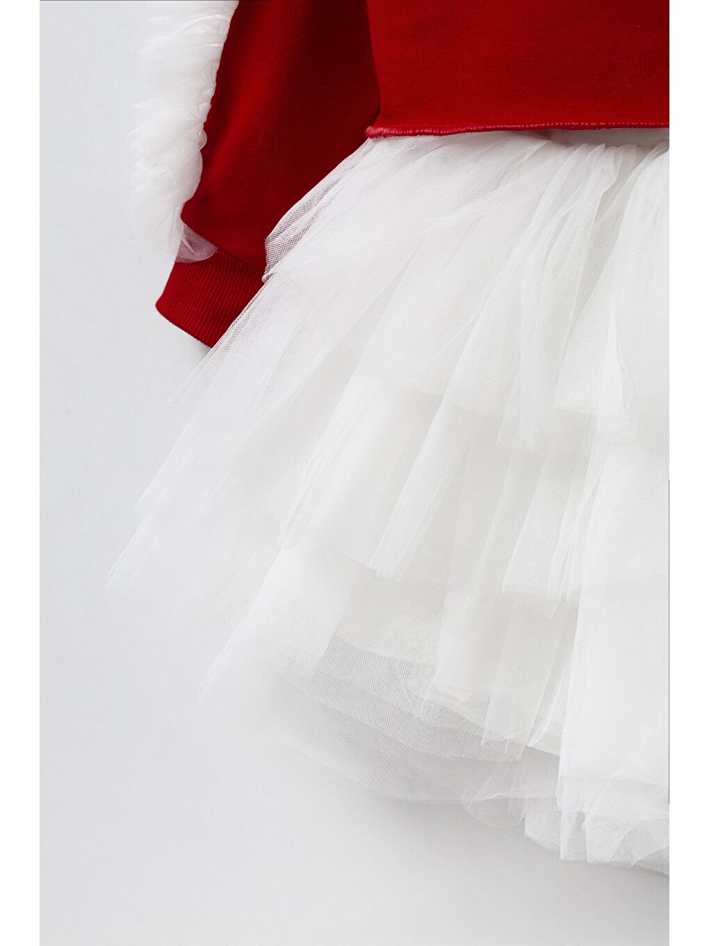 Kırmızı Pembe Pamuklu Fırfırlı Sweatshirt Tüllü Etek Alt-Üst Takım Kız Çocuk-1