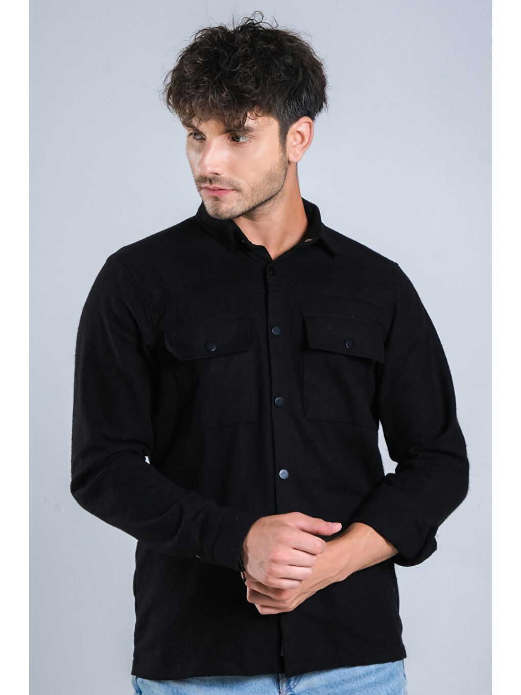 Siyah Kapaklı Çıtçıtlı Kışlık Gömlek MAR 4187-3