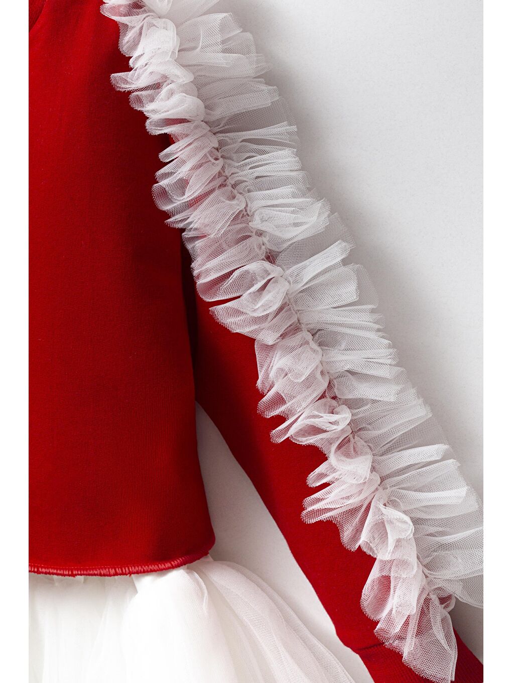 Kırmızı Pembe Pamuklu Fırfırlı Sweatshirt Tüllü Etek Alt-Üst Takım Kız Çocuk-2